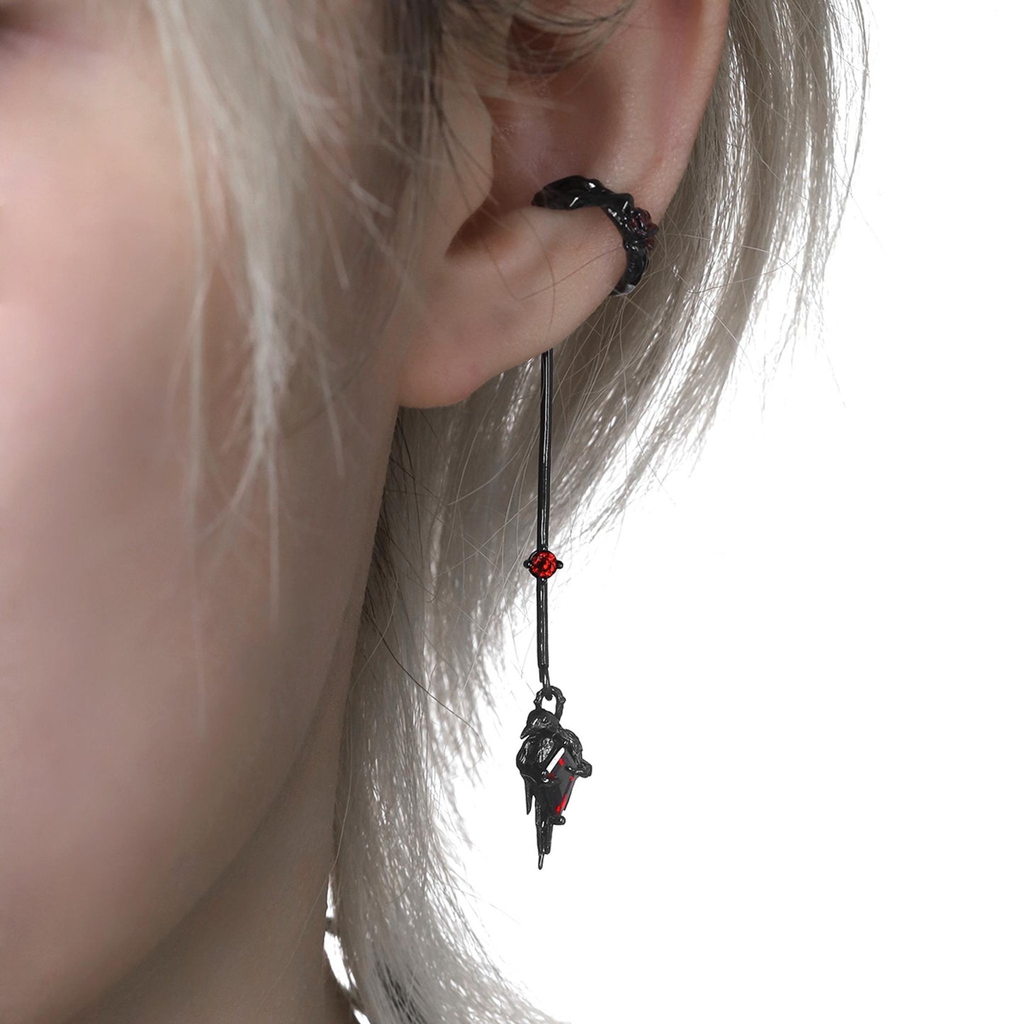 Rose Drop Raven Stick Earrings