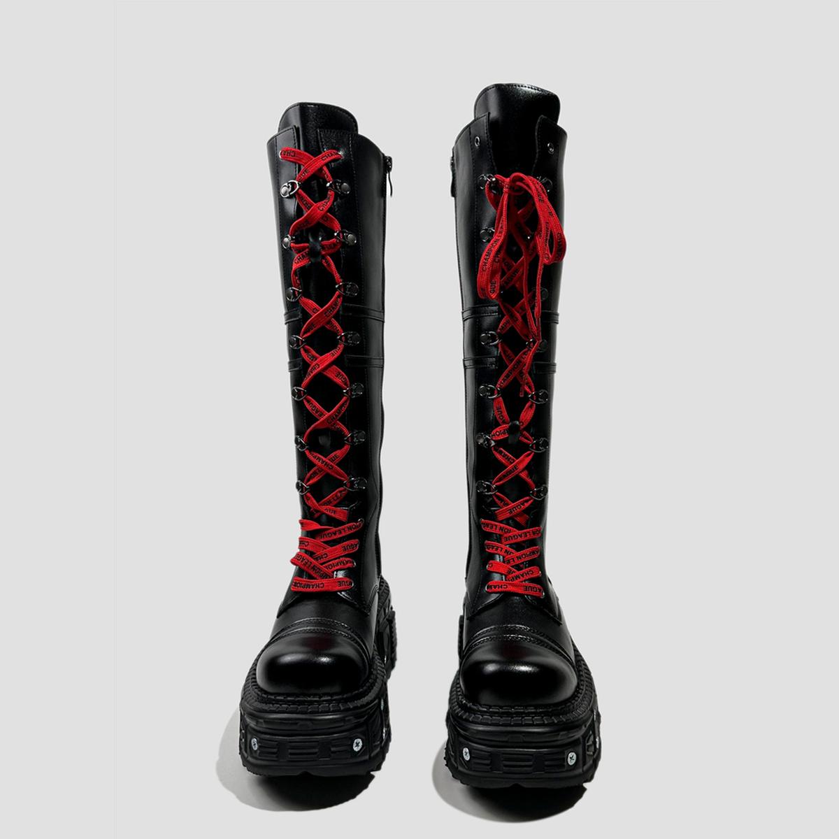Black Knee-High Platform Combat Boots