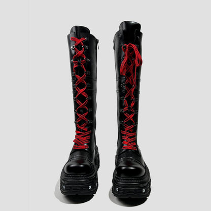 Black Knee-High Platform Combat Boots