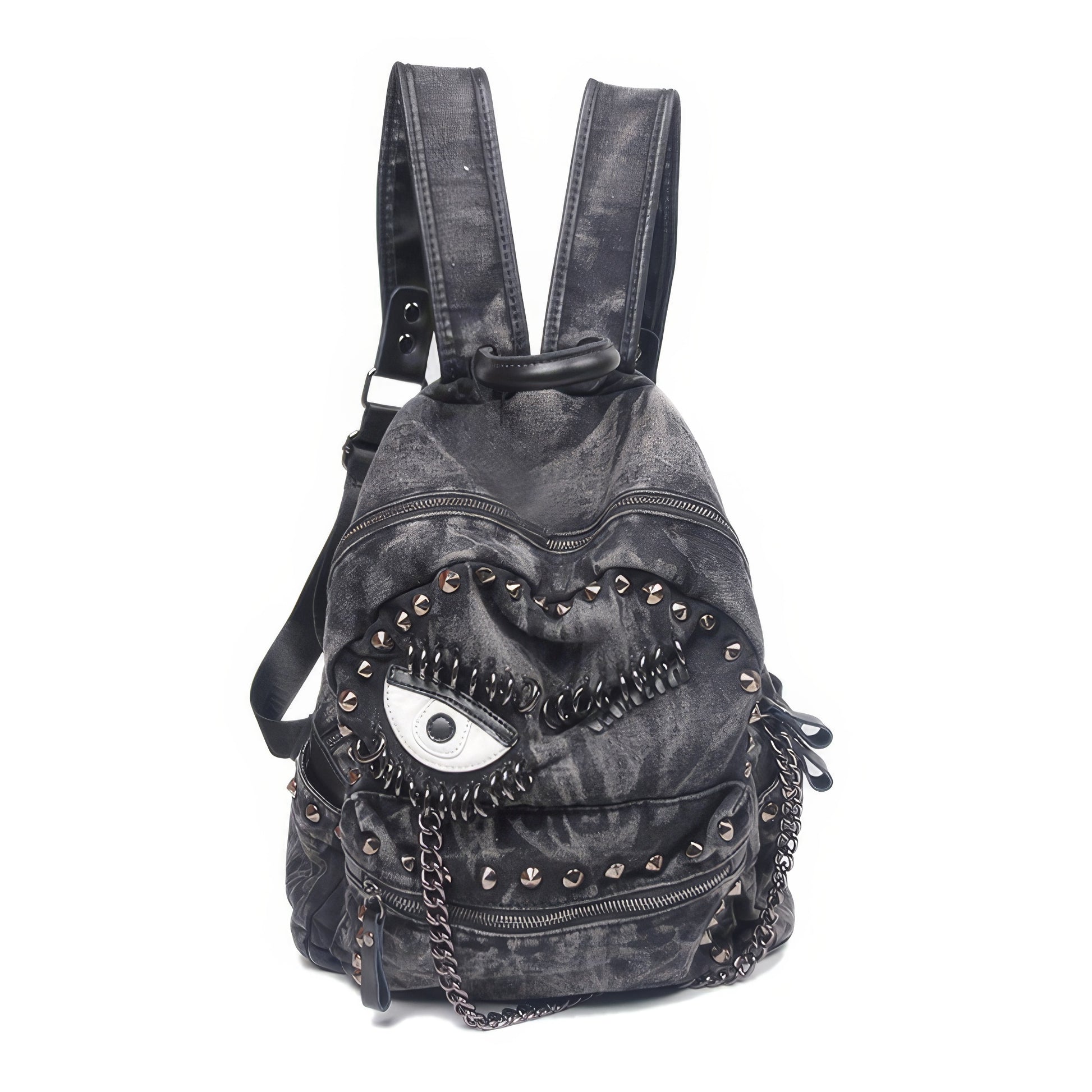 Washed Denim Eye Patch Stud Backpack