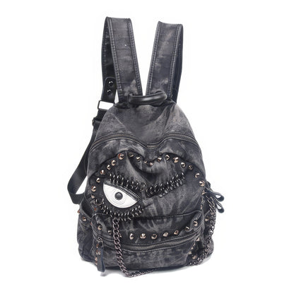 Washed Denim Eye Patch Stud Backpack