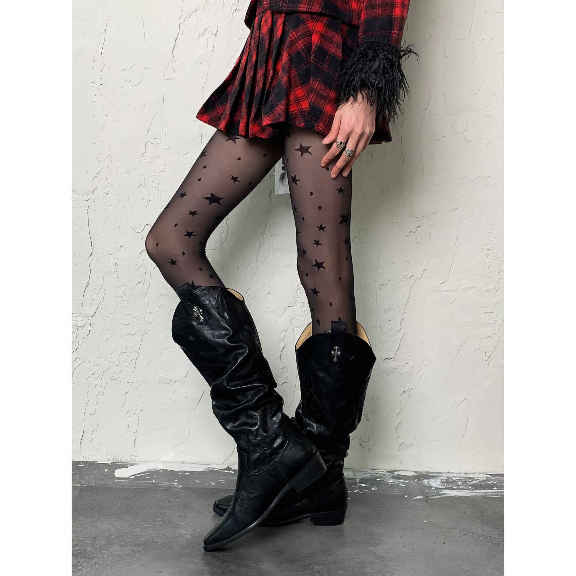 Star Print Sheer Mesh Tights