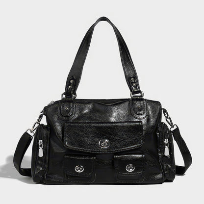 Glossy Pocket Flap Shoulder Bag