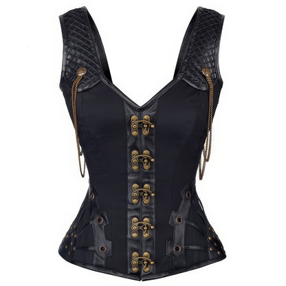 Chain Buckle Faux Leather Corset Vest