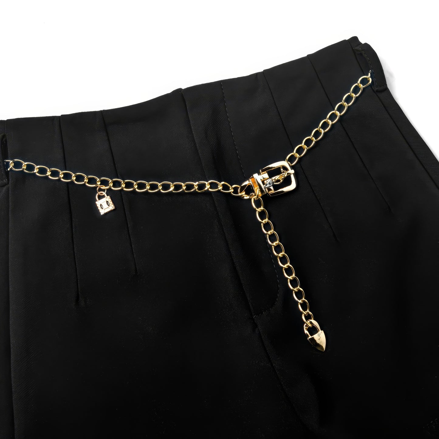Gold Chain Belted High Waist Black Shorts