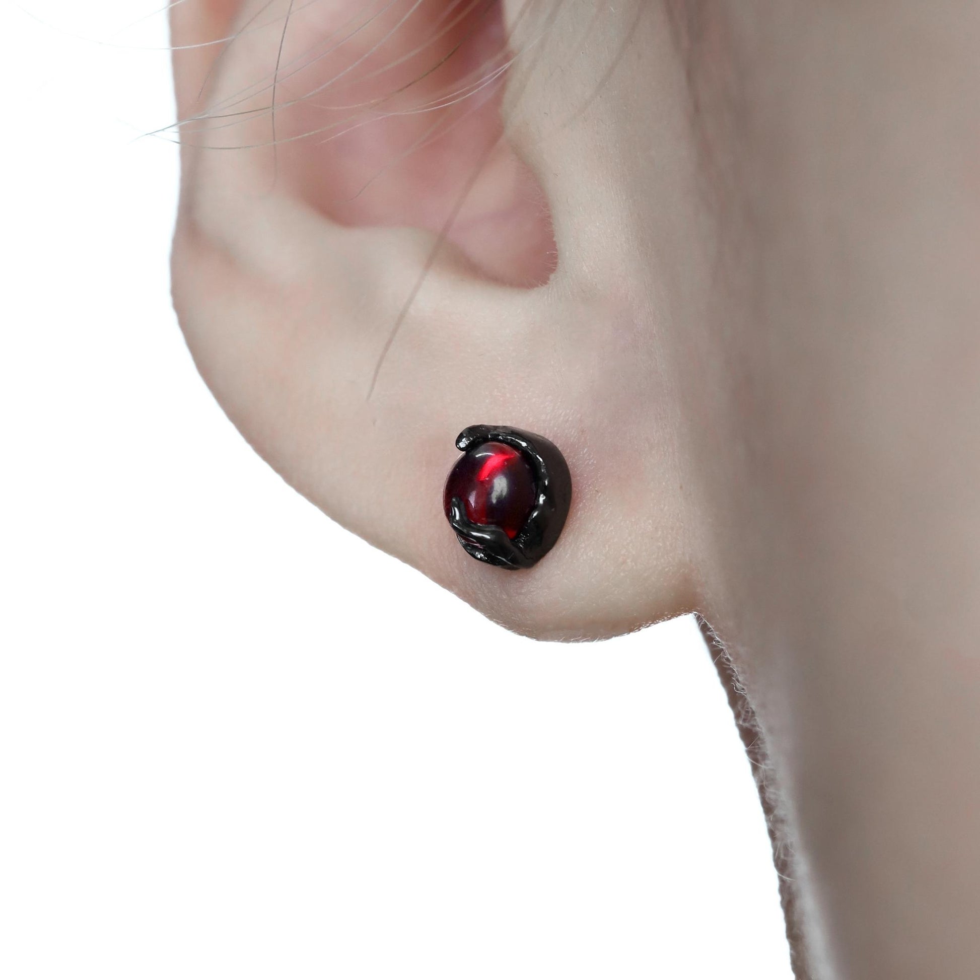 Red Gem Raven Rose Earrings