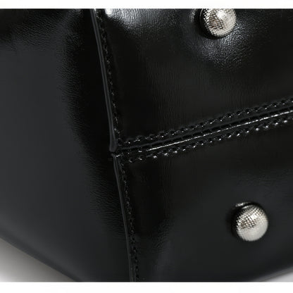 Glossy Black Leather Tote Bag