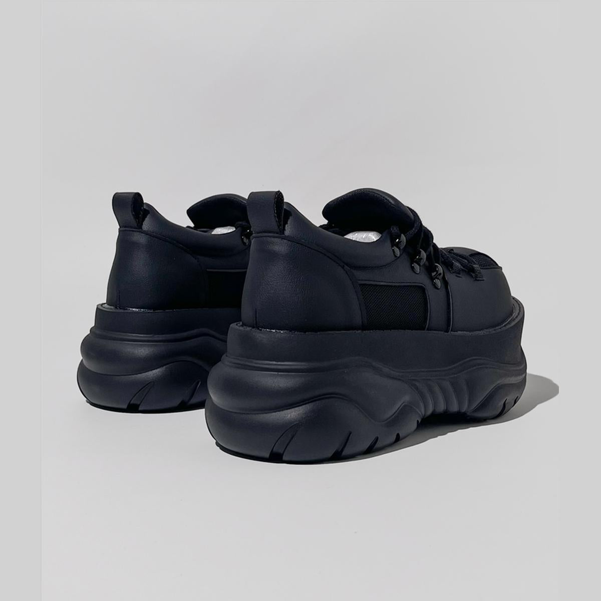 Black Chunky Mesh Platform Sneakers