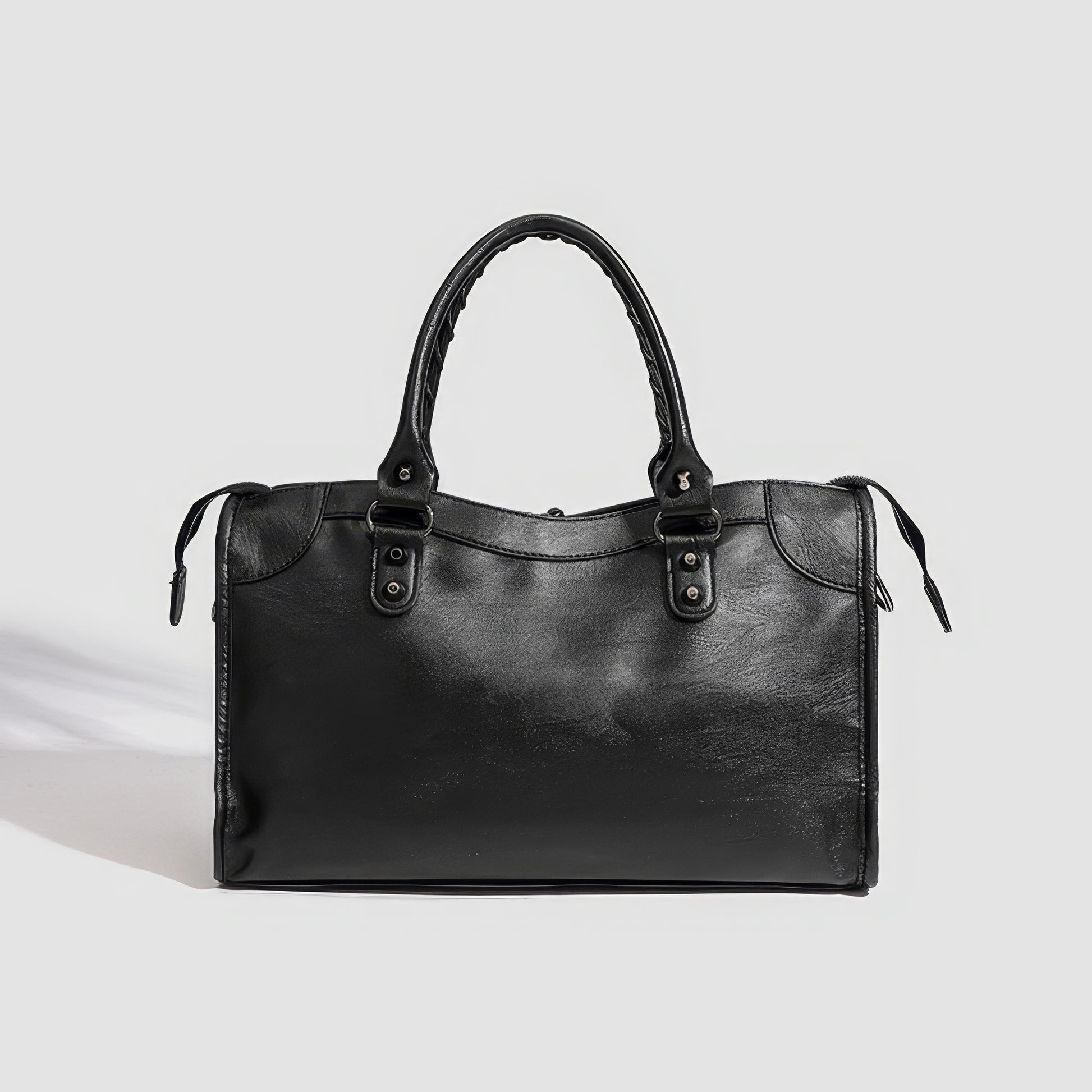 Textured Zip Accent Black Shoulder Bag