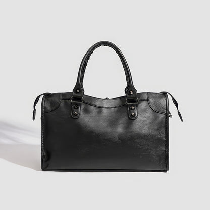 Textured Zip Accent Black Shoulder Bag
