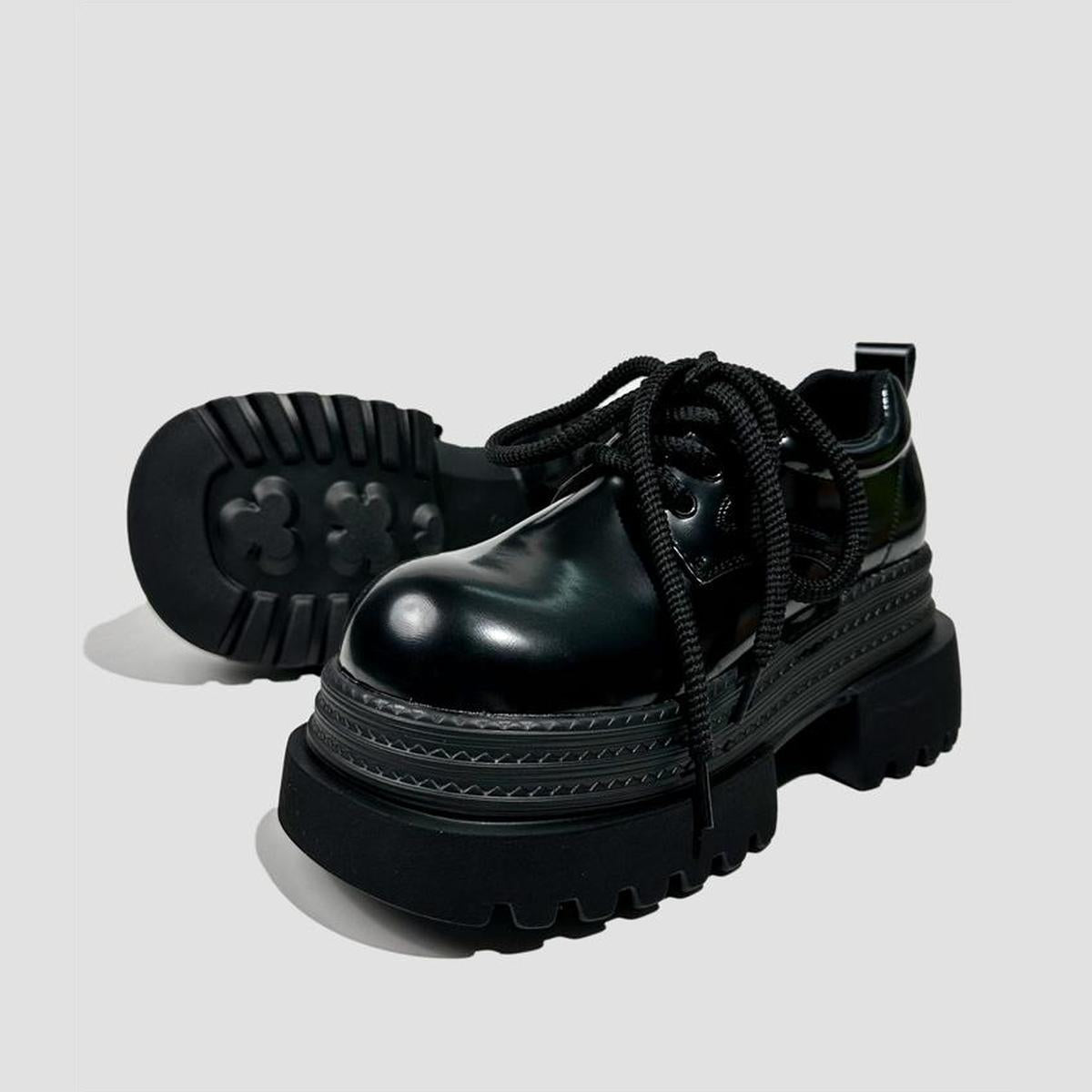 Black Chunky Rope Lace Platform Shoes