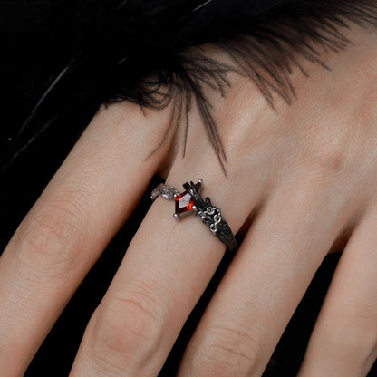 Feather Chain Open Ring with Crystal Gem