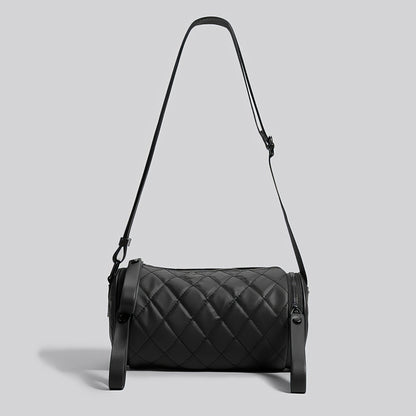 Quilted Barrel-Shaped Black Crossbody Bag