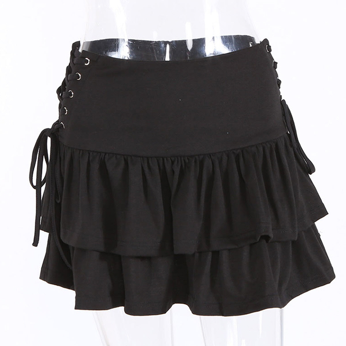 Layered Ruffle Lace-Up Skirt