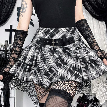 Plaid Ruffled Asymmetrical Skirt