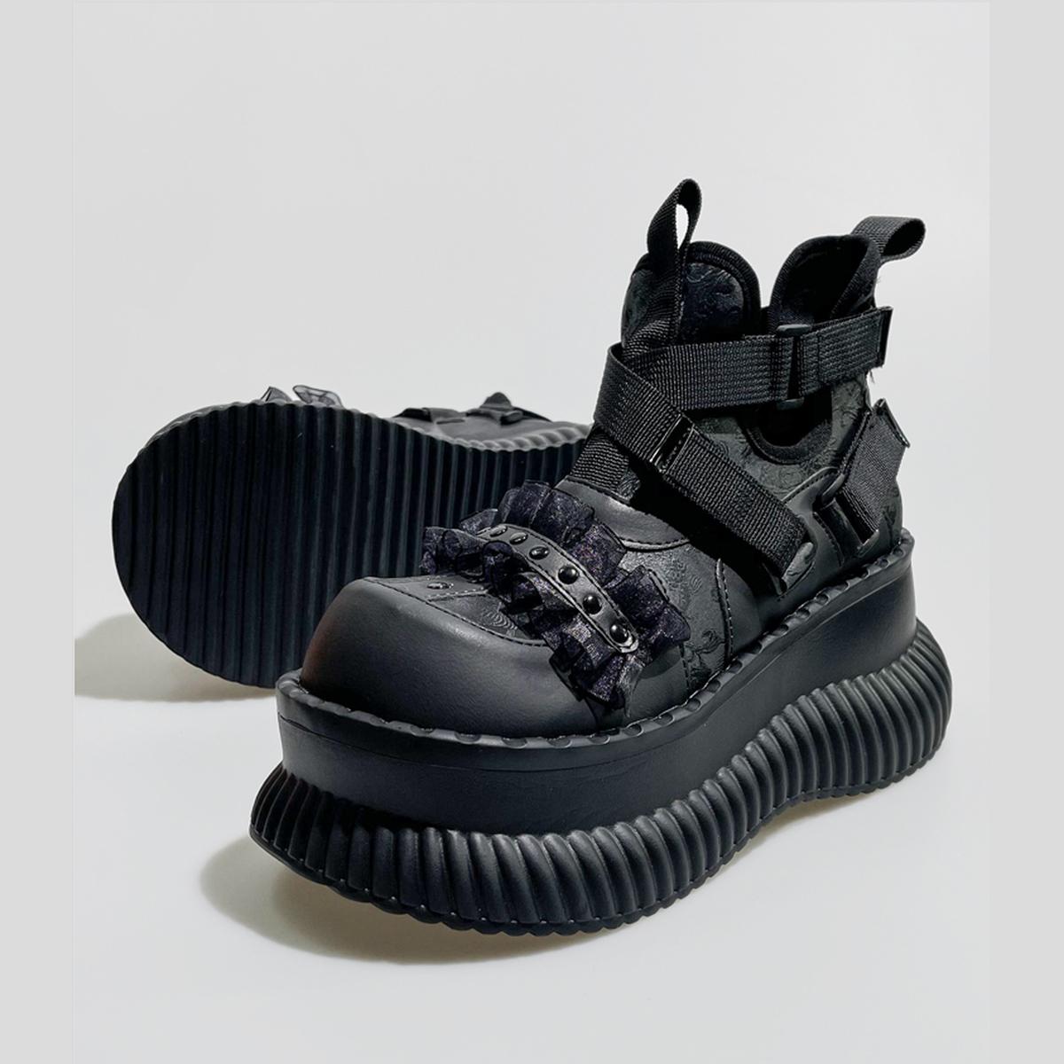 Black Strapped Platform Combat Sneakers