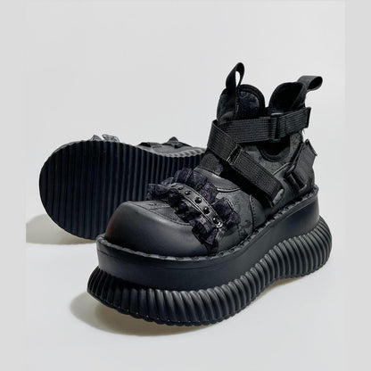 Black Strapped Platform Combat Sneakers