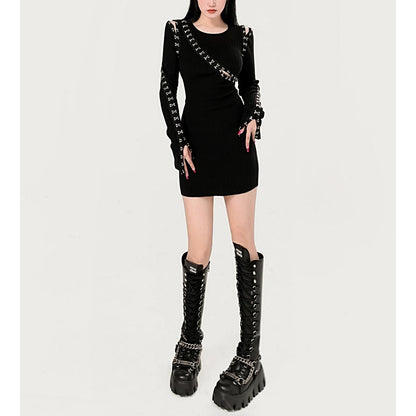 Hook Detail Cut-Out Ribbed Mini Dress