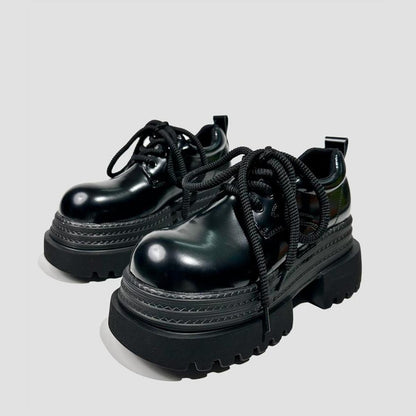 Black Chunky Rope Lace Platform Shoes
