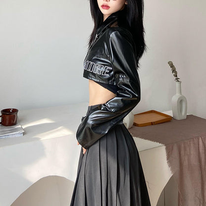 Cropped Faux Leather Moto Jacket