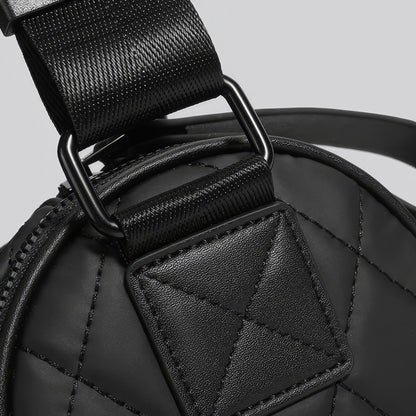Quilted Barrel-Shaped Black Crossbody Bag