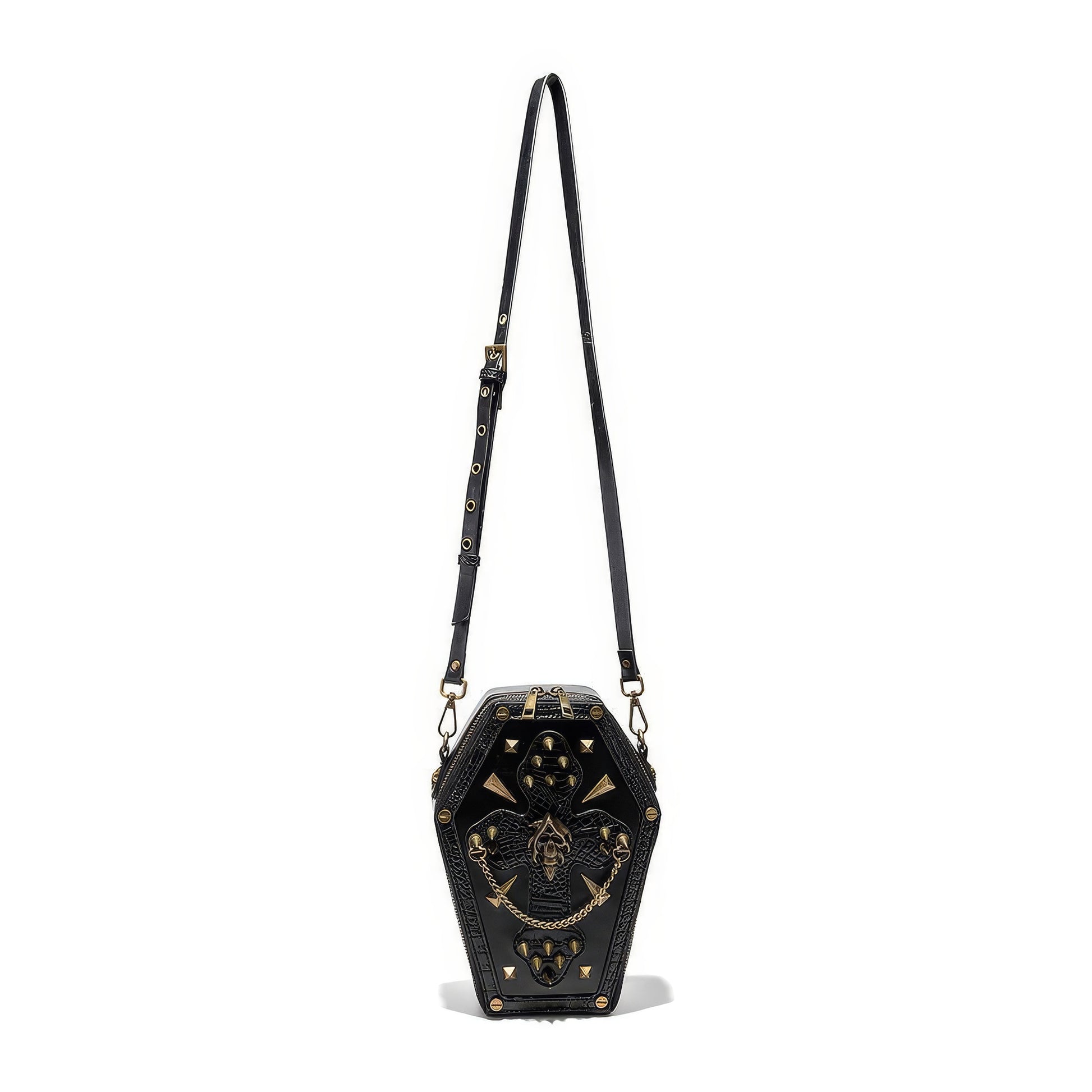 Embroidered Skull Stud Coffin Crossbody Bag