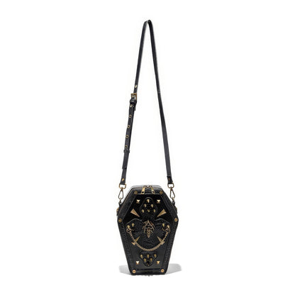 Embroidered Skull Stud Coffin Crossbody Bag