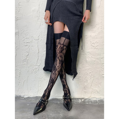 Floral Lace Mesh Hold-Up Stockings