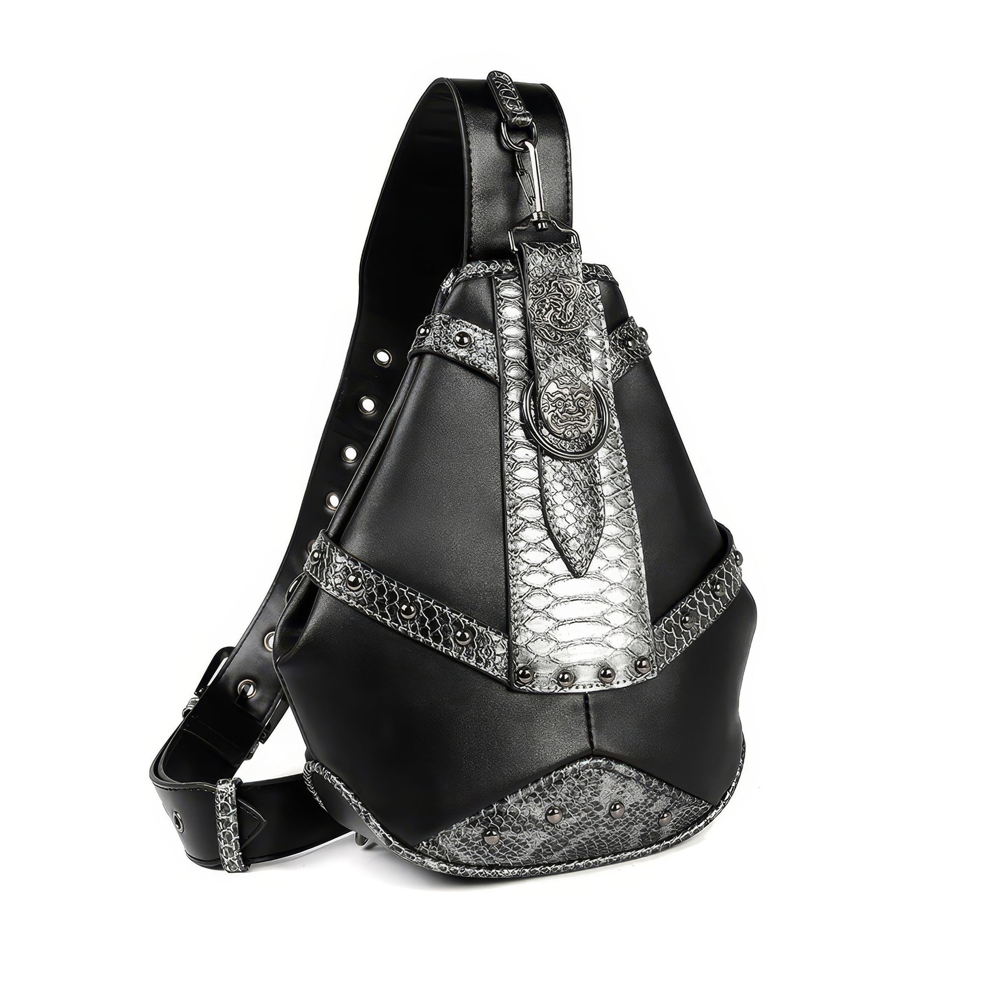 Snake Trim Buckle Detail Black Sling Bag