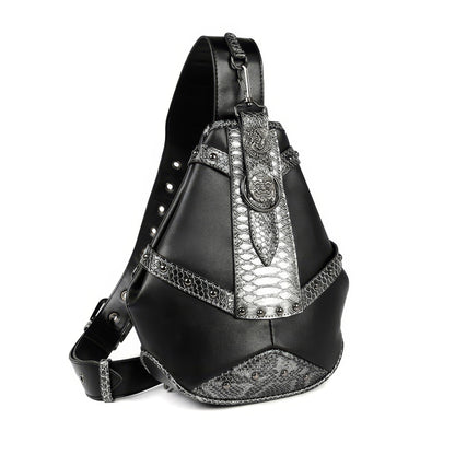 Snake Trim Buckle Detail Black Sling Bag