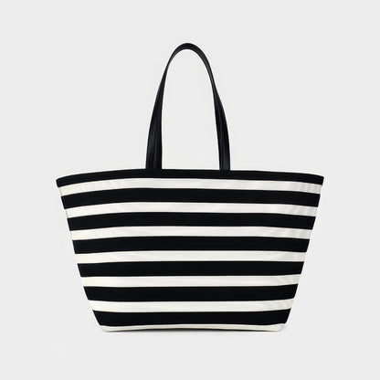 Striped Canvas Oversized Tote Bag