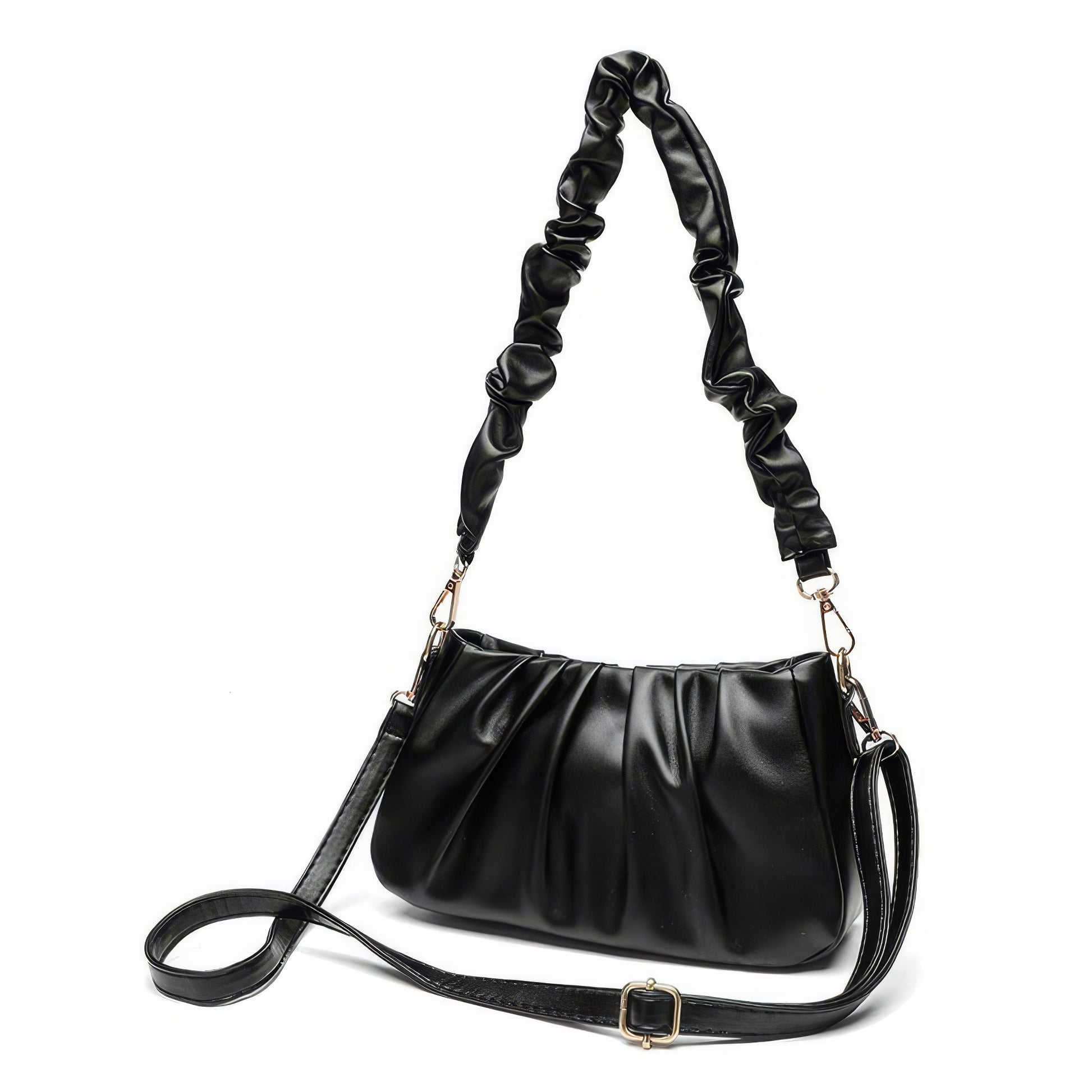 Ruched Satin Strap Faux Leather Bag