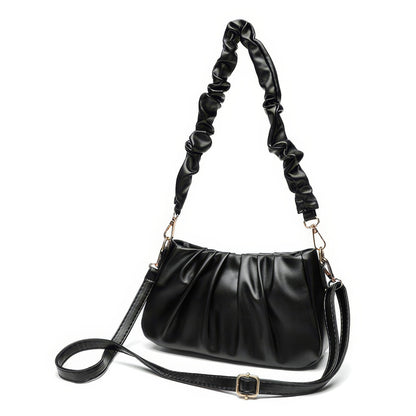 Ruched Satin Strap Faux Leather Bag