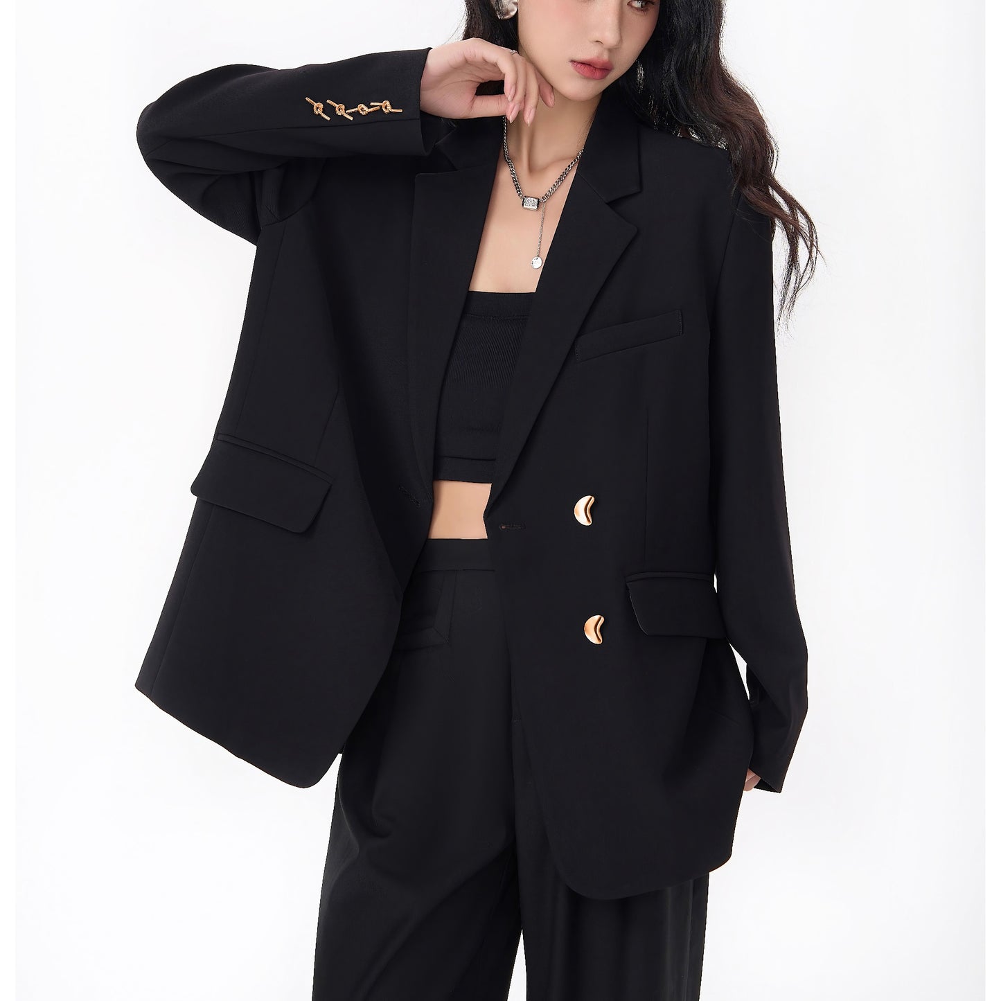 Gold Button Oversized Tailored Blazer