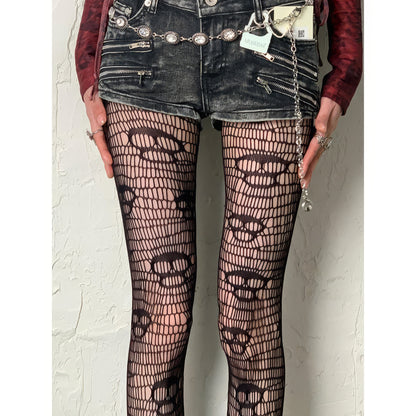 Skull Pattern Wide Net Tights