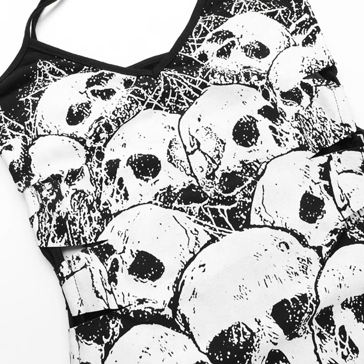 Skull Print Ruched Halter Mini Dress