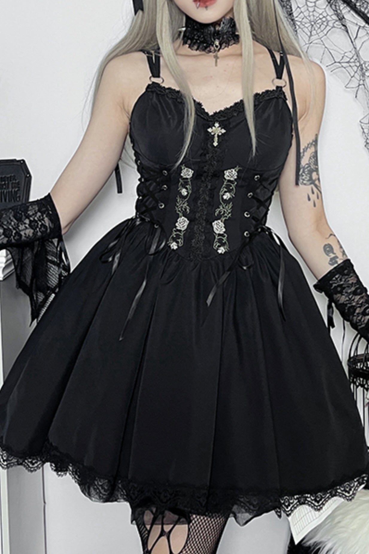 Black Lace-Up Corset Dress