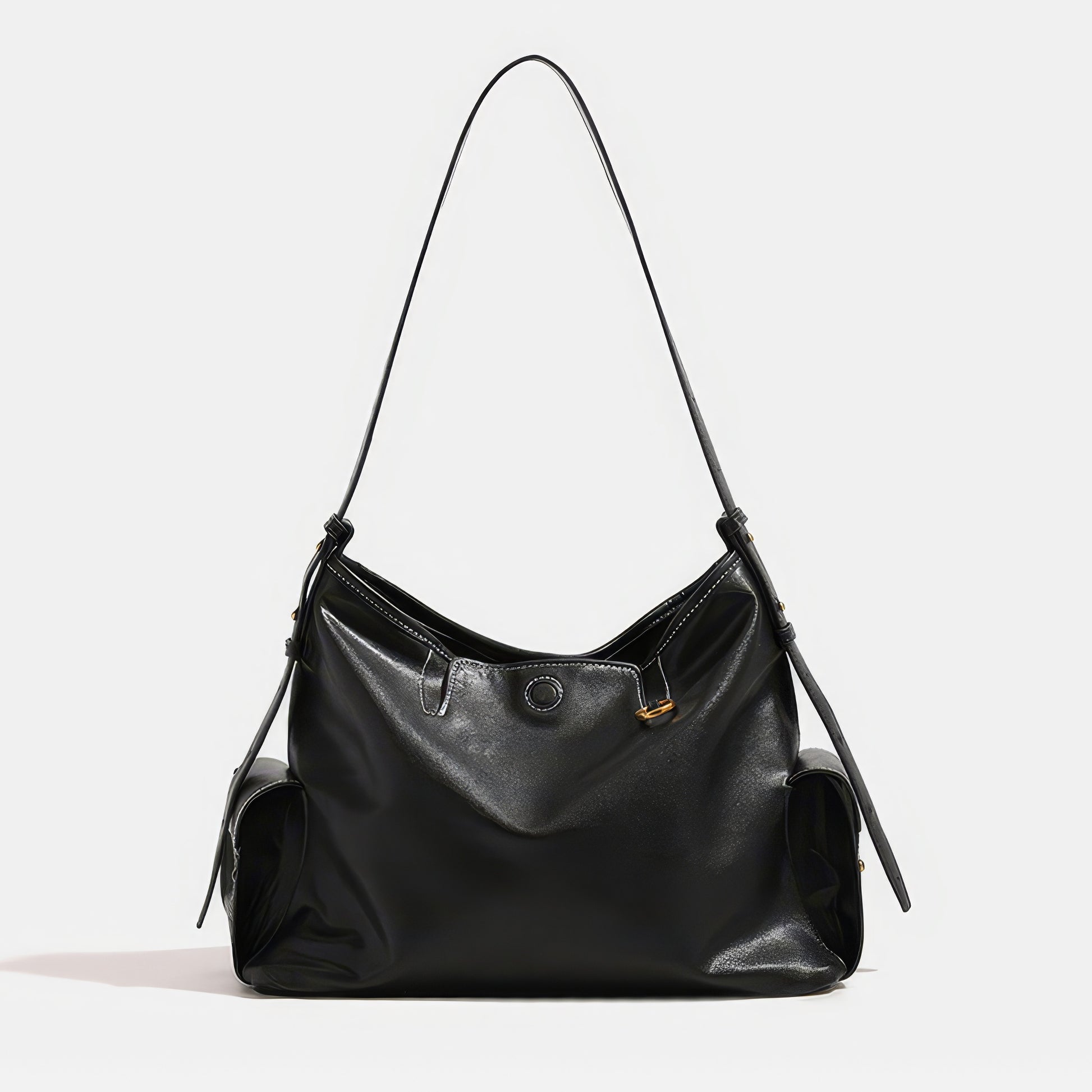 Soft Pocket Detail Faux Leather Shoulder Bag