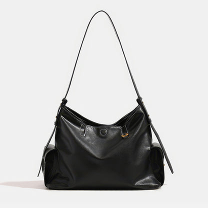 Soft Pocket Detail Faux Leather Shoulder Bag