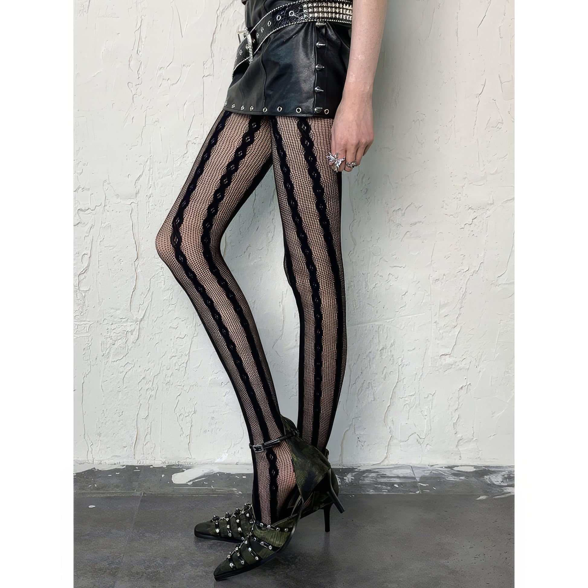 Vertical Lace Stripe Mesh Tights