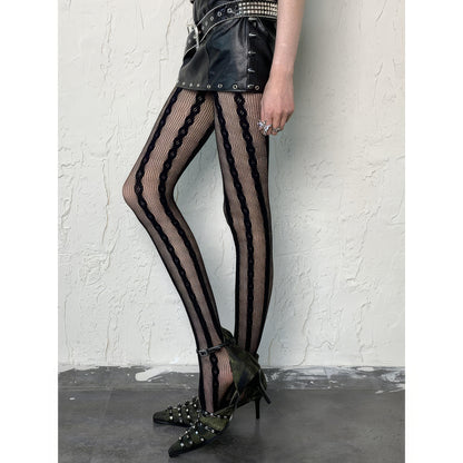 Vertical Lace Stripe Mesh Tights