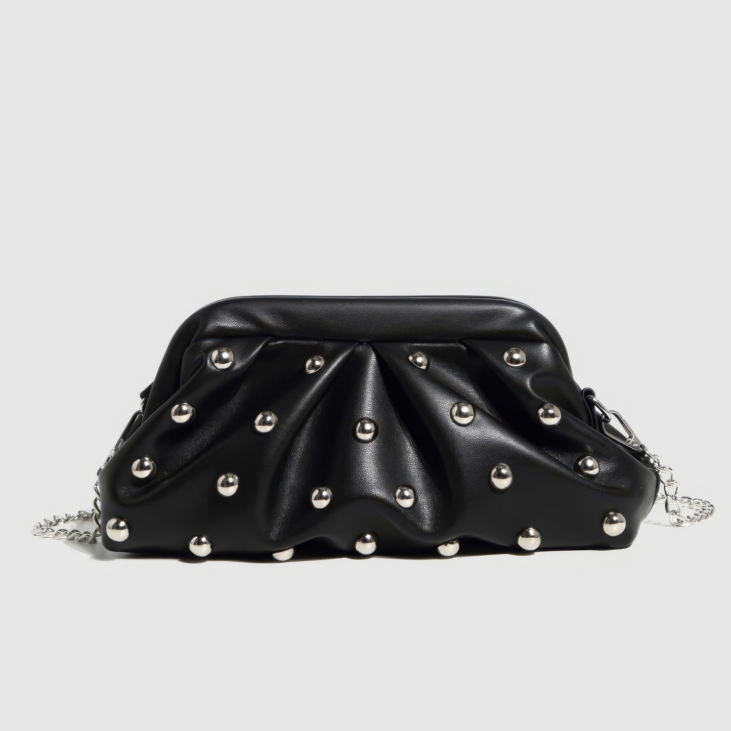 Ruched Dome Stud Chain Clutch