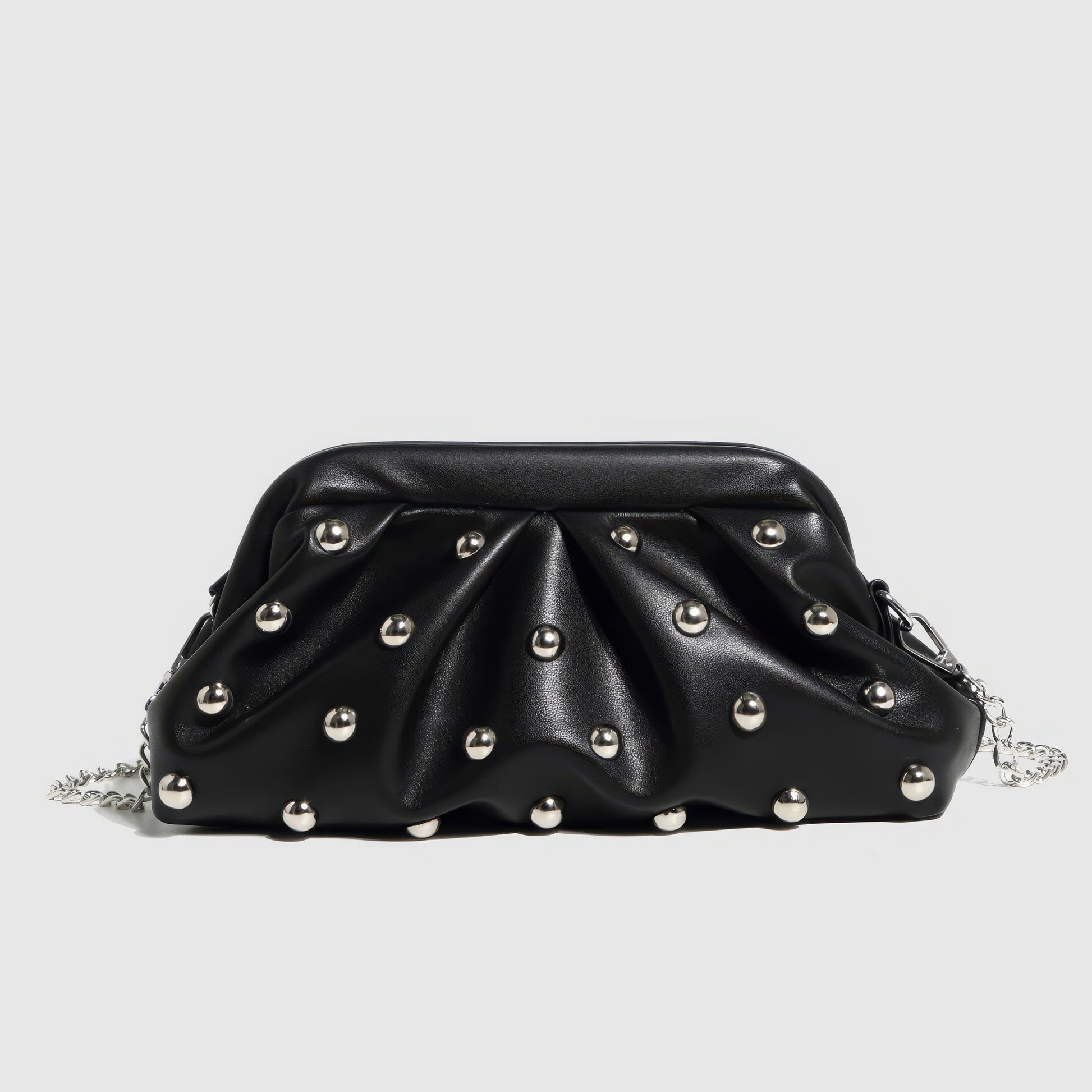Ruched Dome Stud Chain Clutch