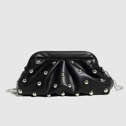 Ruched Dome Stud Chain Clutch