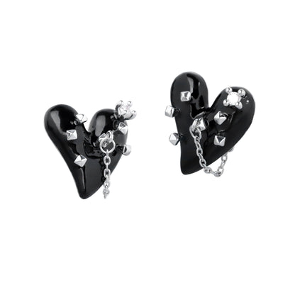 Studded Heart Chain Earrings