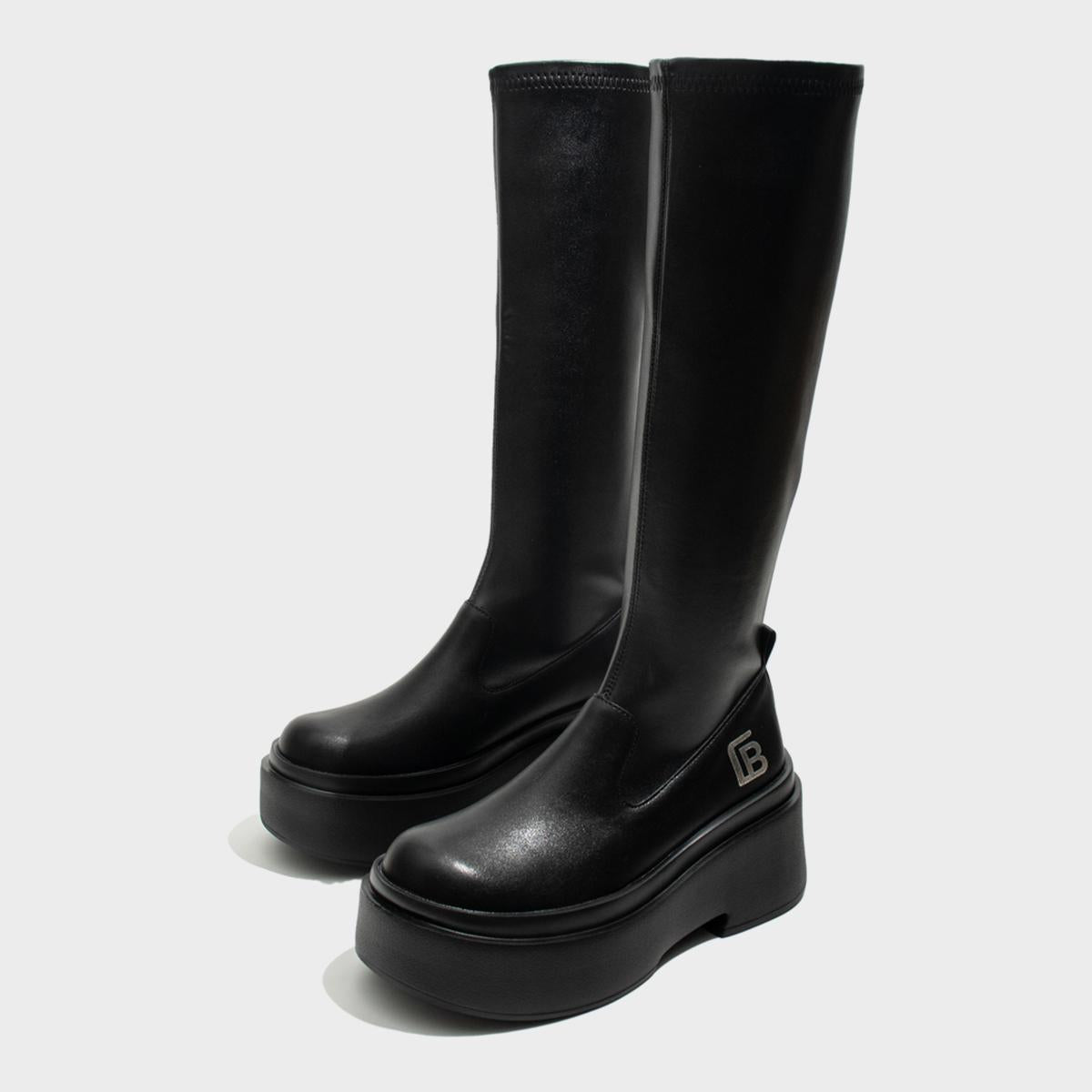 Black Sleek Platform Knee-High Boots