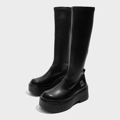 Black Sleek Platform Knee-High Boots