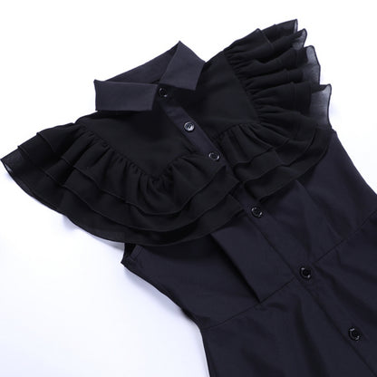 Black Ruffled Collar Dress