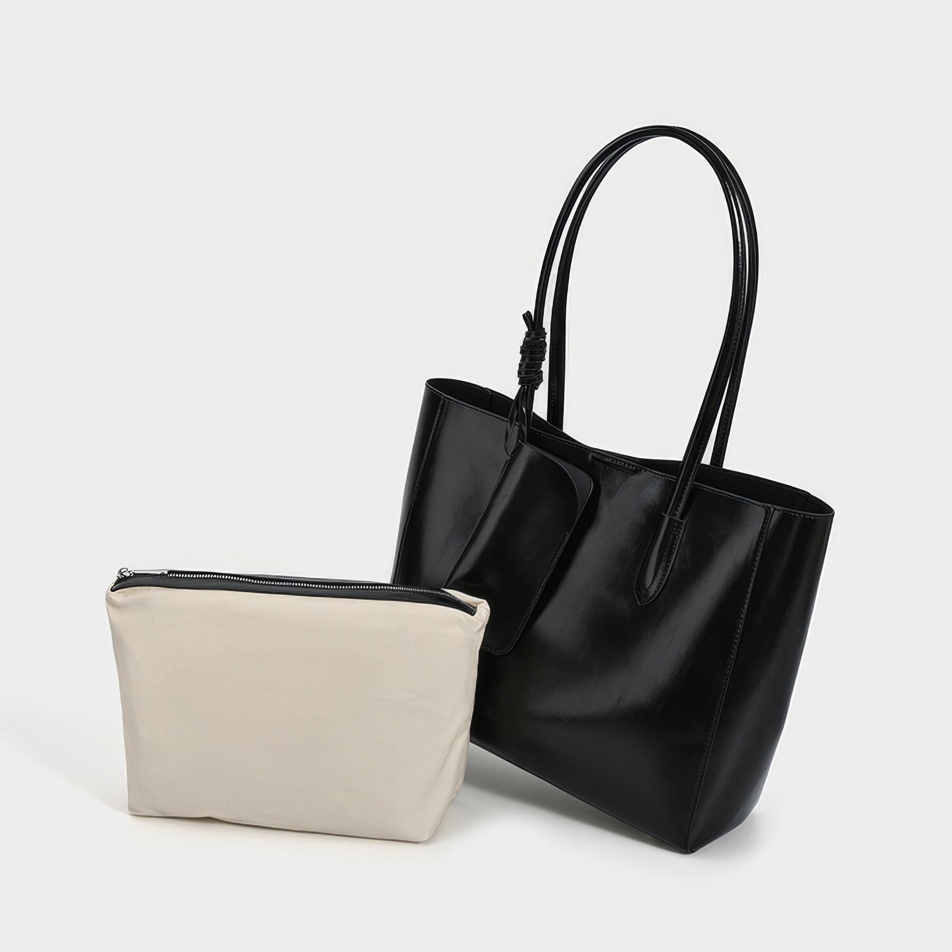 Glossy Black Leather Tote Bag