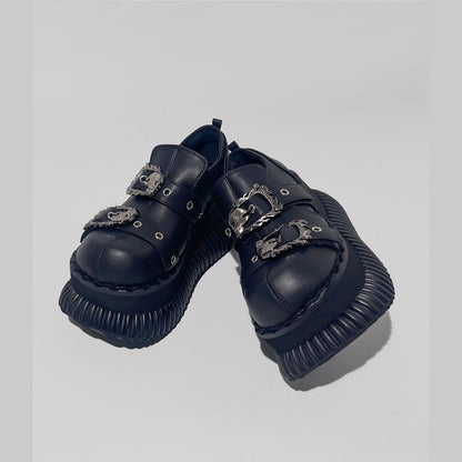 Metal Buckle Ribbed Platform Shoes